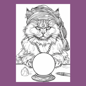 Crystal Ball Cat Coloring Page