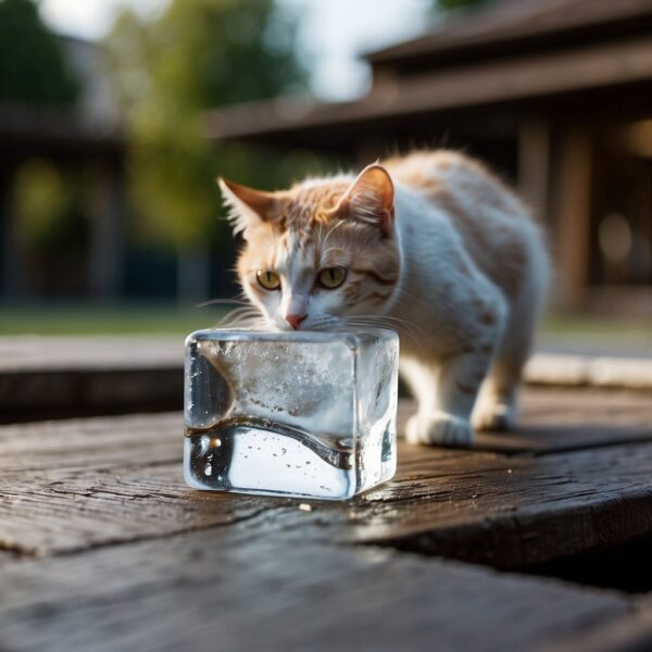 outdoor cat with ice cube