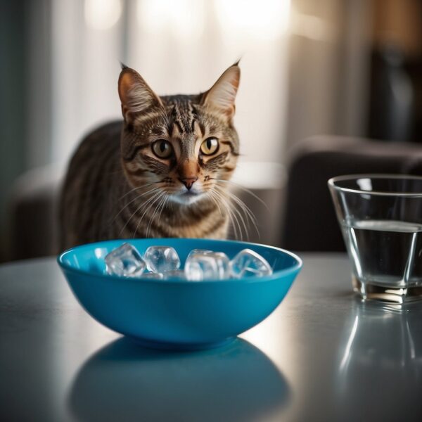 cat with bowl of ice