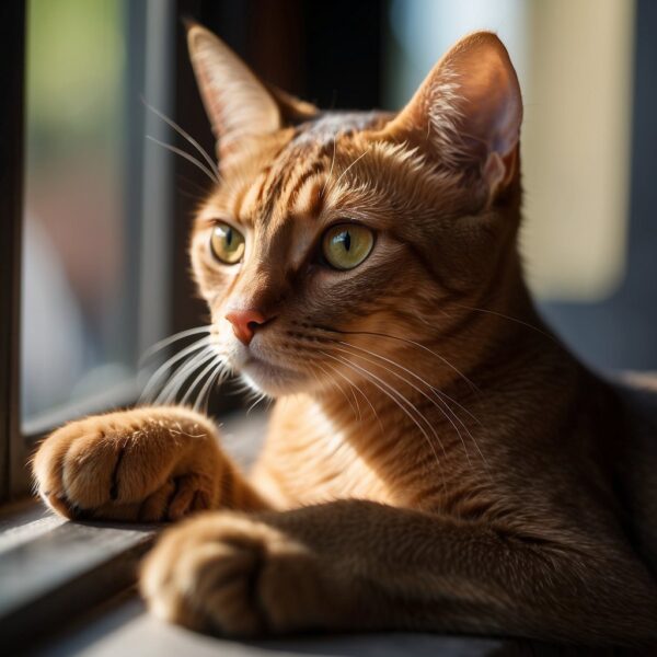 Abyssinian Cat looking out window