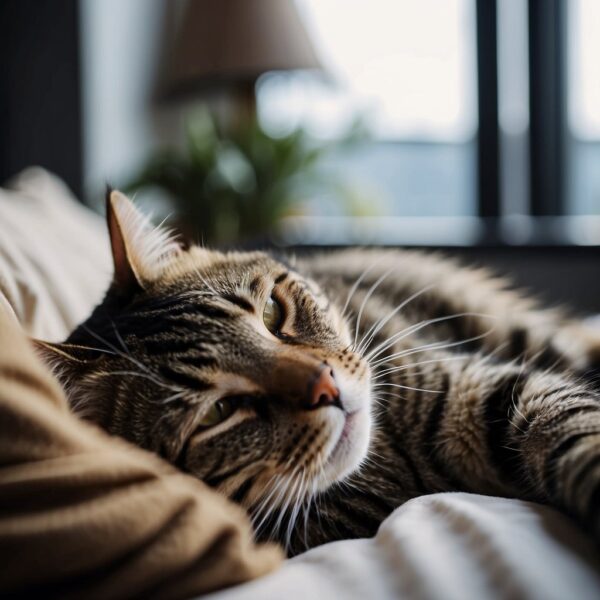 A person lying on a bed, peacefully sleeping with a cat curled up next to them, both in a state of relaxation and contentment