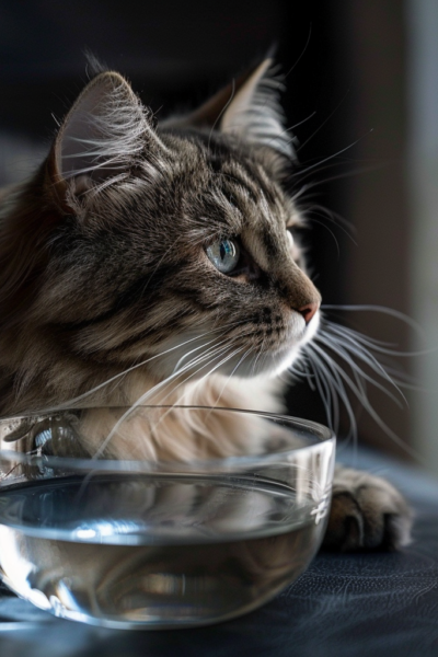 Cat with bowl of water
