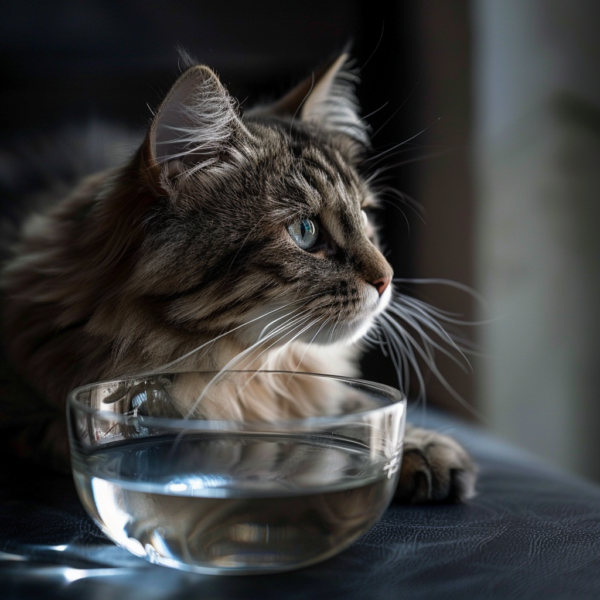 Cat with bowl of water