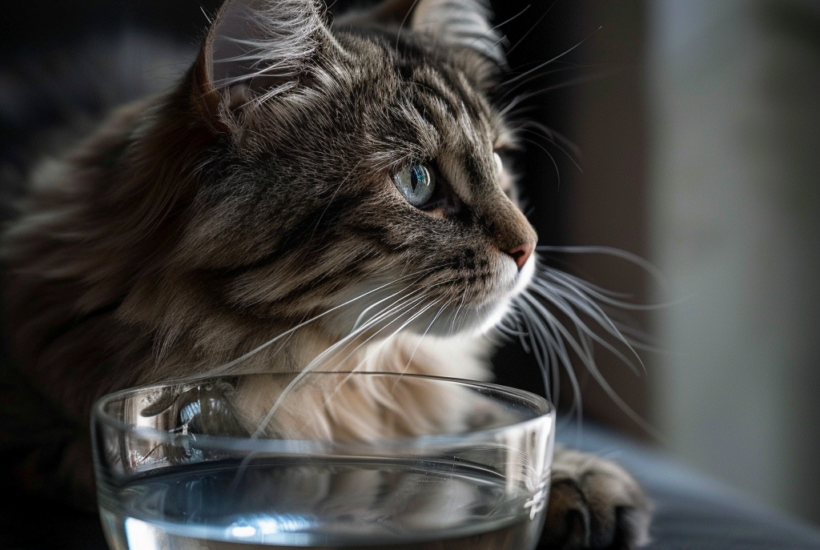 Cat with bowl of water