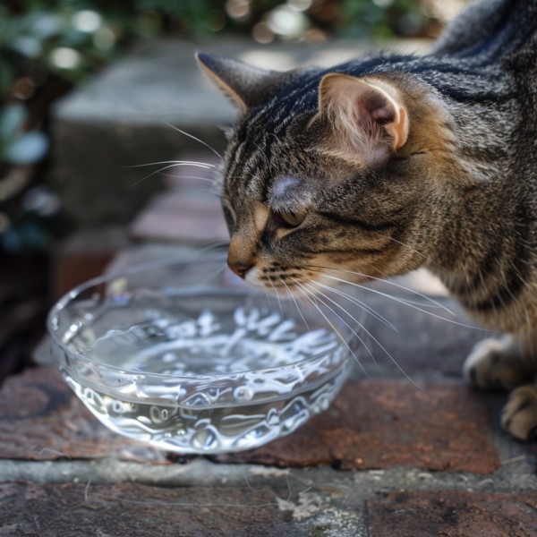 Cat with a bowl of water