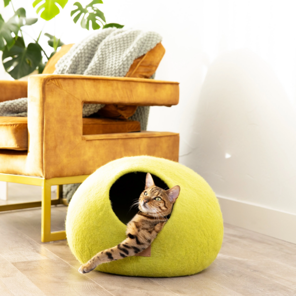 Citrus Green Round Cave Cat Bed