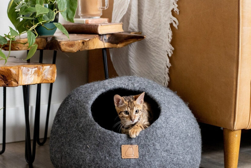 Stone Gray Round Cave Cat Bed