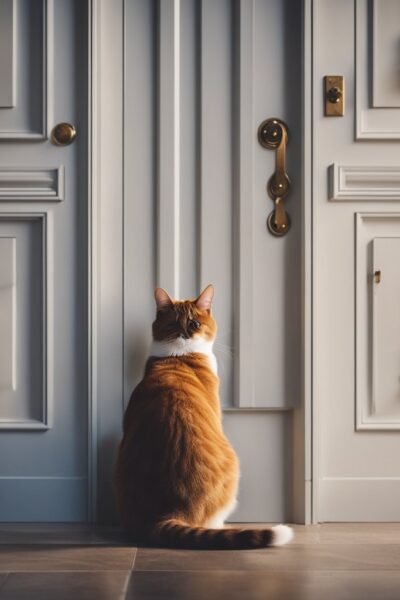 Cat looking at closed door