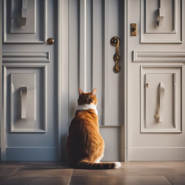 Cat looking at closed door