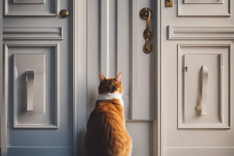 Cat looking at closed door
