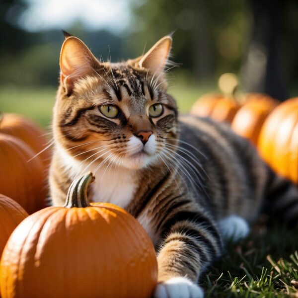 kitty in a pumpkin patch.