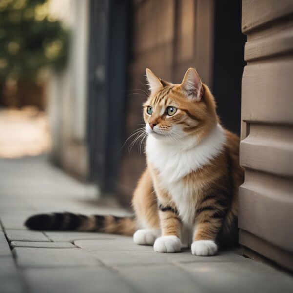 Cat waiting at closed door