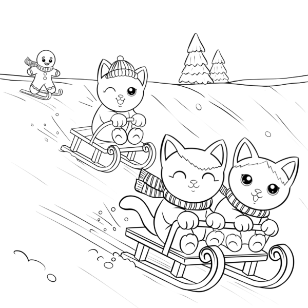 Festive Feline Fun Cats Sledding