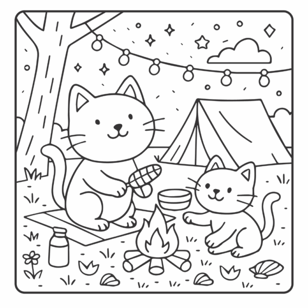 Cat Campfire Coloring Page