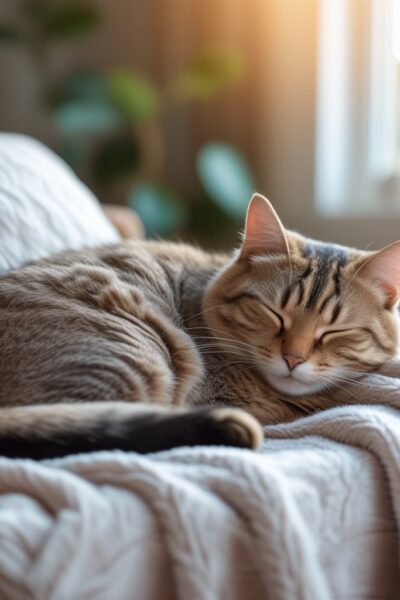 Cat sleeping on left side