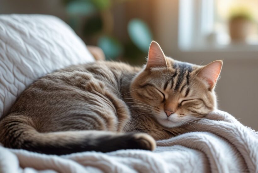 Cat sleeping on left side