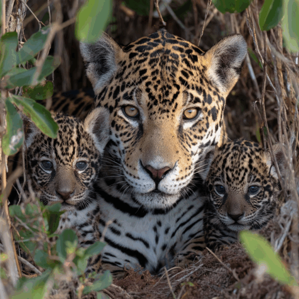 Jaguar with cubs in the wild
