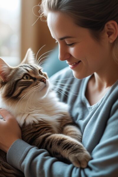 Cat bonded with woman