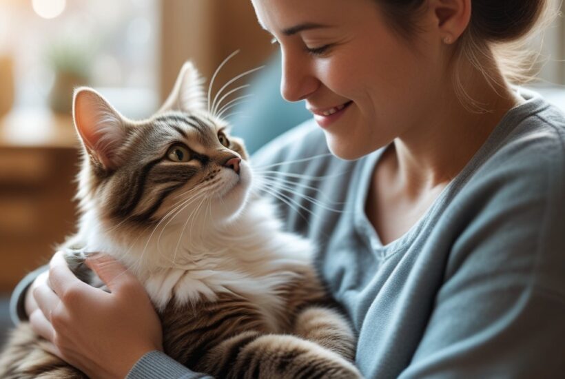 Cat bonded with woman