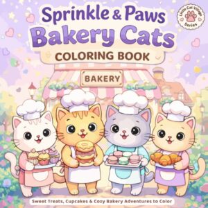 Sprinkle & Paws Bakery Cats Coloring Book cover. The first in the Little Cat Village Series
