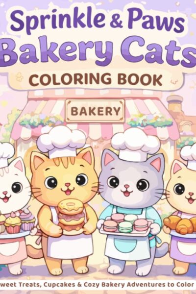 Sprinkle & Paws Bakery Cats Coloring Book cover. The first in the Little Cat Village Series